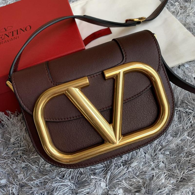 Valentino Shoulder Tote Bags VA0109 Plain Gold Button Coffee